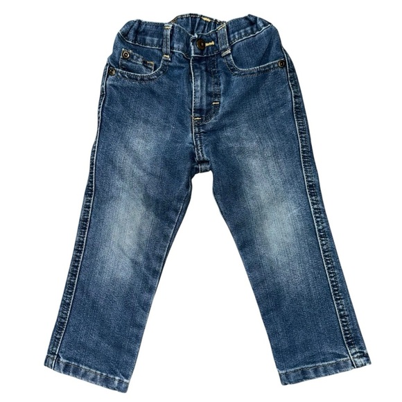 Wrangler Girls 2T Adjustable & Elastic Waist Blue Faded Denim Jeans Straight - Picture 1 of 6